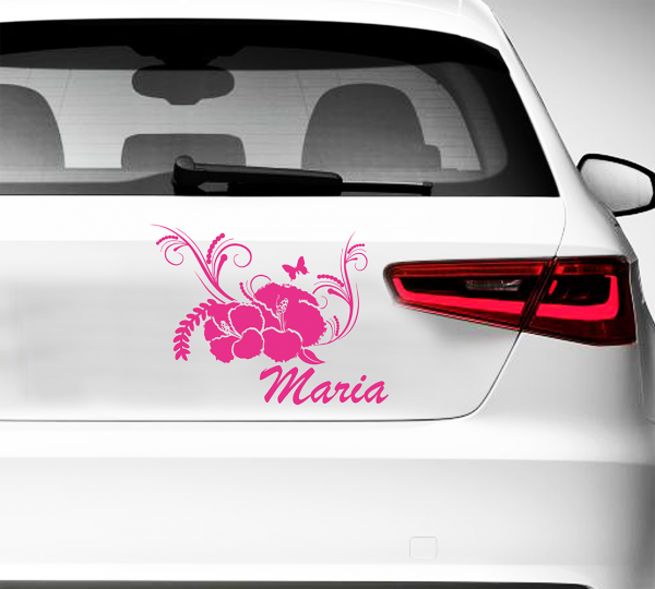 O Designz - Hibiskus inkl. Wunschname Autoaufkleber Folie Decal Sticker OEM JDM DUB