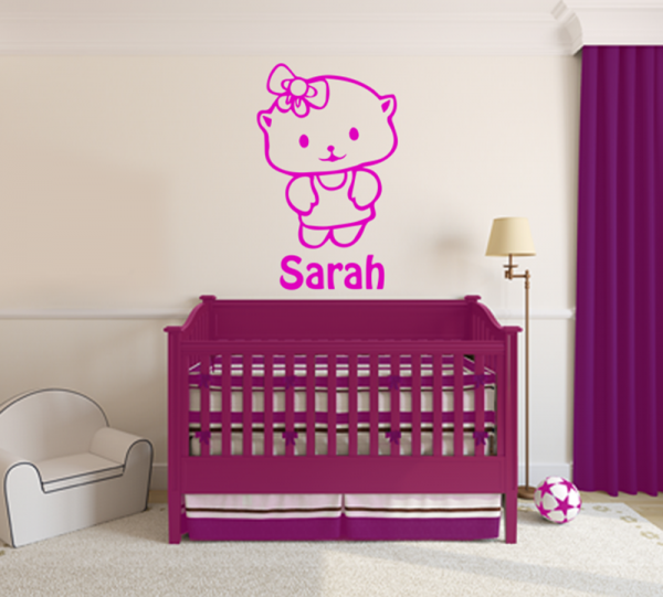 Wandtattoo Deko Aufkleber Wandbild KINDERZIMMER WUNSCHNAME KÄTZCHEN MÄDCHEN