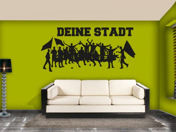 Wandtattoo Deko Aufkleber Wandbild DEINE STADT FUßBALLFANS