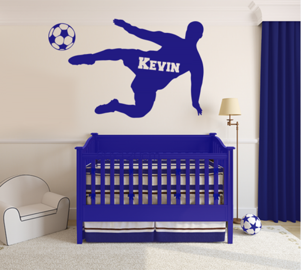 Wandtattoo Deko Aufkleber Wandbild FUSSBALLSPIELER WUNSCHNAME JUNGE
